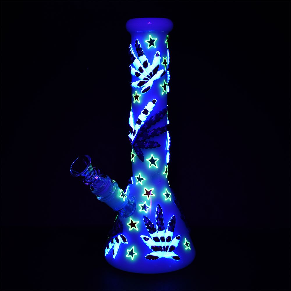 The High Culture Patriot Leaf Glow In The Dark Glass Water Pipe - 10" / 14mm F