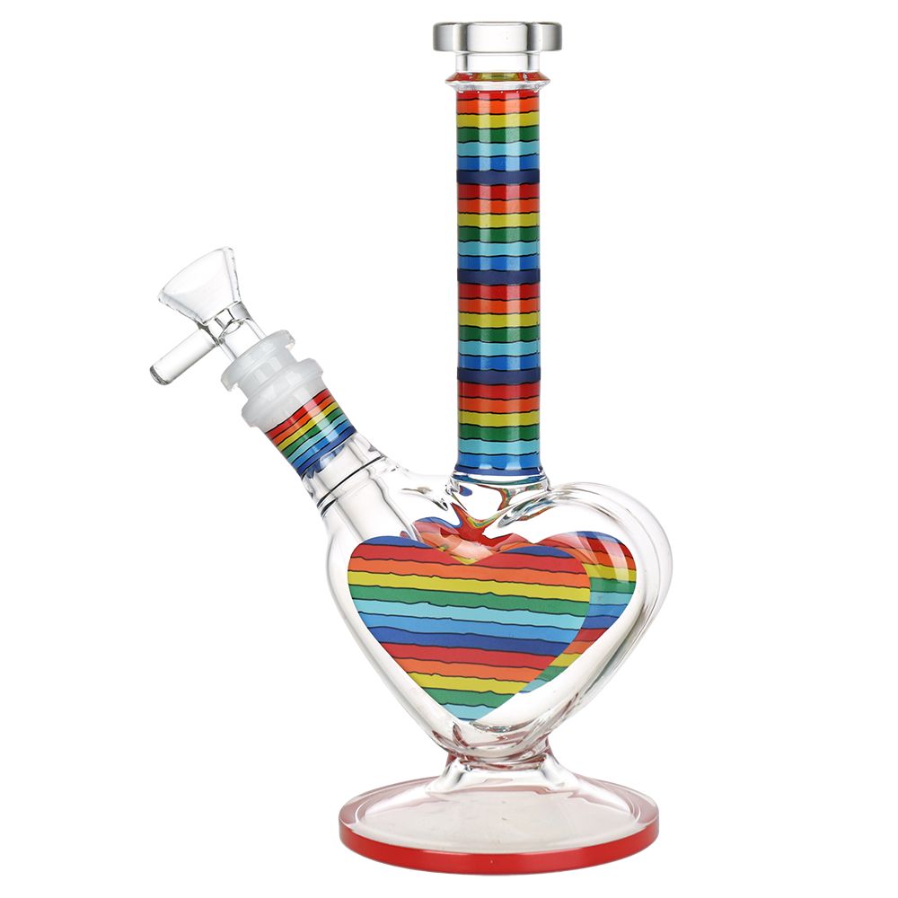 The High Culture Rainbow Striped Heart Glass Water Pipe - 8.5" / 14mm F
