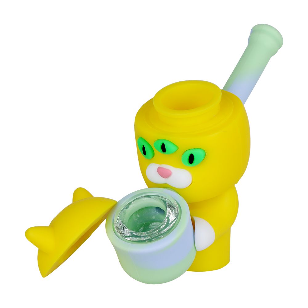 The High Culture Three-Eyed Cat Secret Stash Silicone Hand Pipe - 4"
