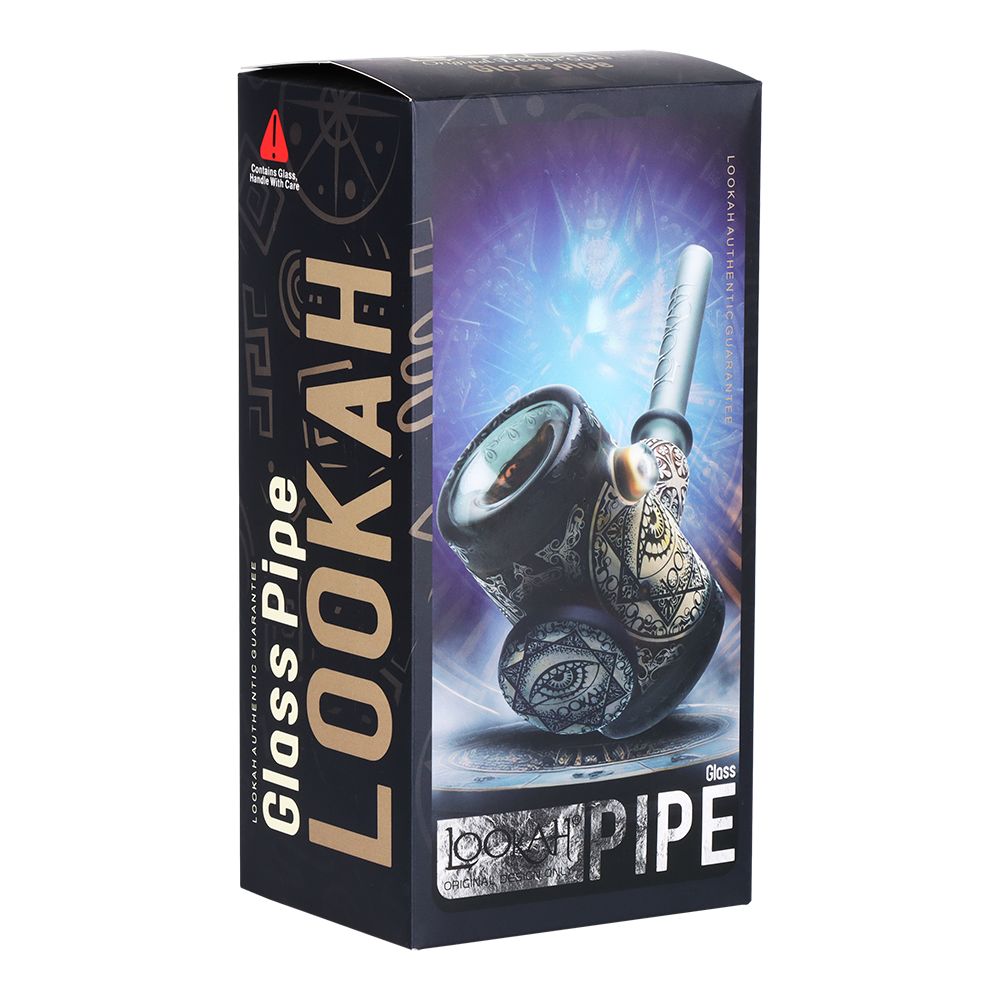 Lookah Glass Sacred Eye Black Etched Hammer Glass Hand Pipe - 7"