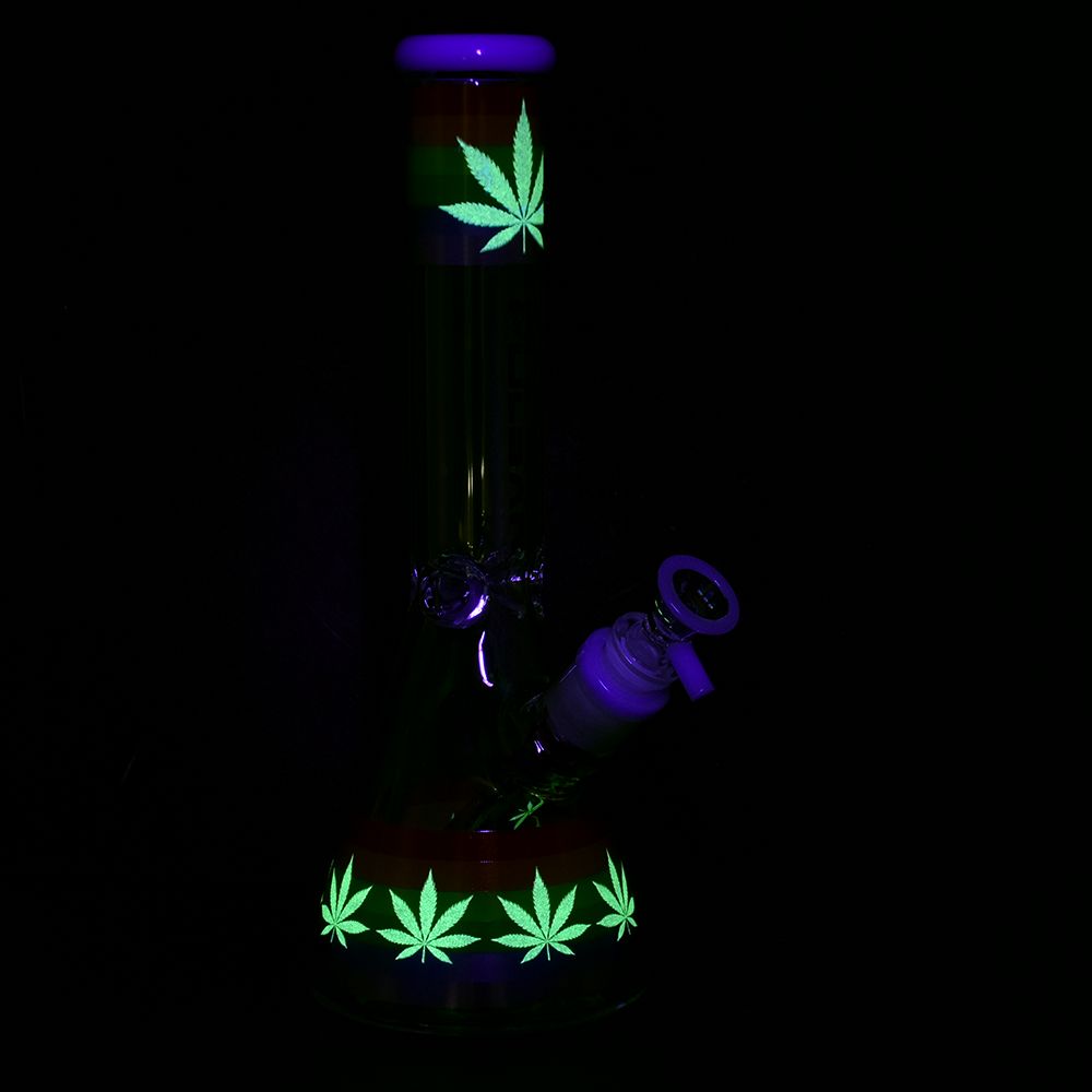 Pulsar Rainbow Pride Glow Glass Beaker Water Pipe - 10" / 14mm F
