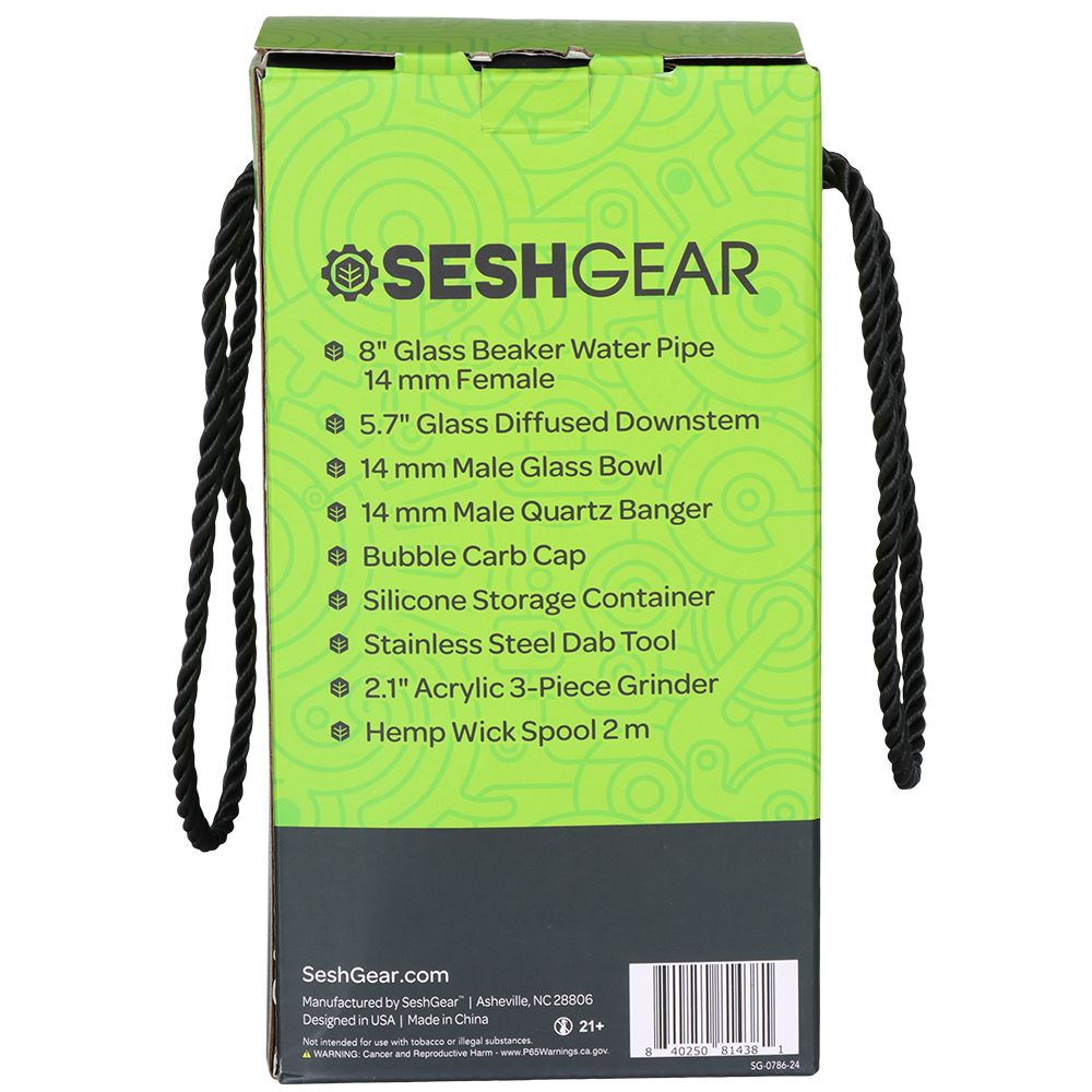 SeshGear Glass Beaker Water Pipe Smokers' Kit | 8" | 14mm F