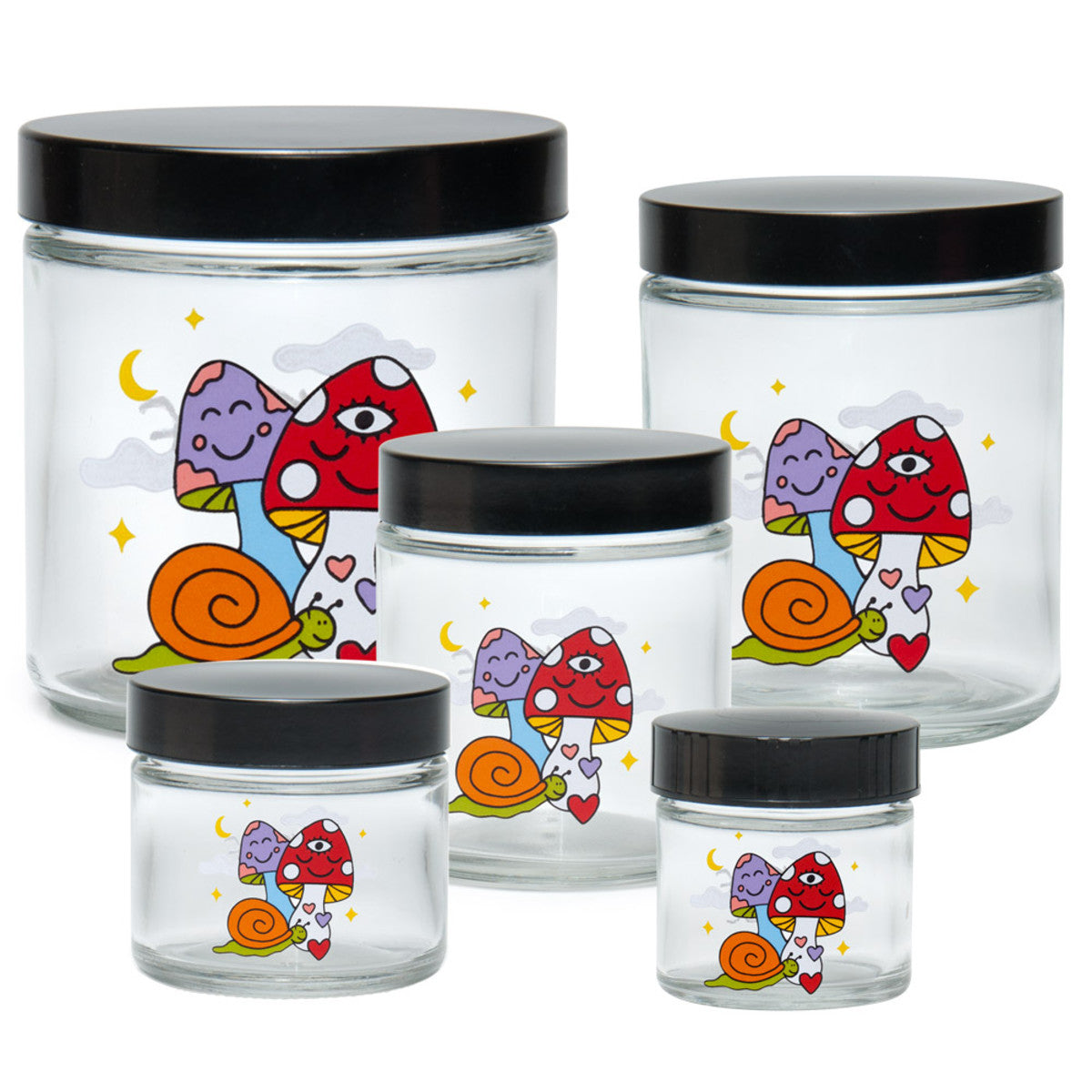 420 Science x Wokeface Clear Screw Top Jar - Woke Cosmic Mushroom JR989