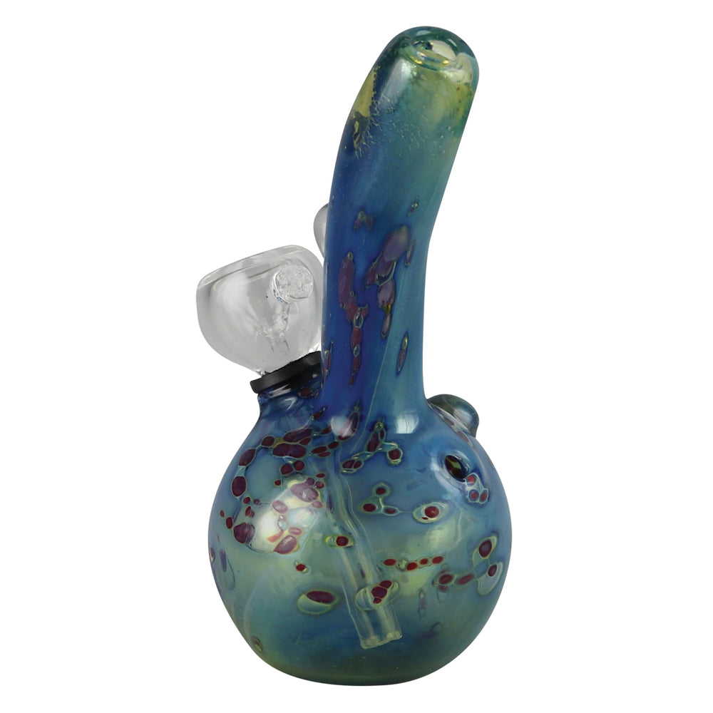 The High Culture Double Glass Water Bubbler Pipe- 5.25" / Grommet / Blue w/ Red Spots
