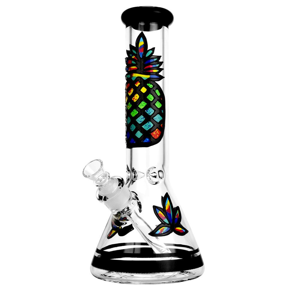 Glass Beaker Bong with a Psychedelic Pineapple design