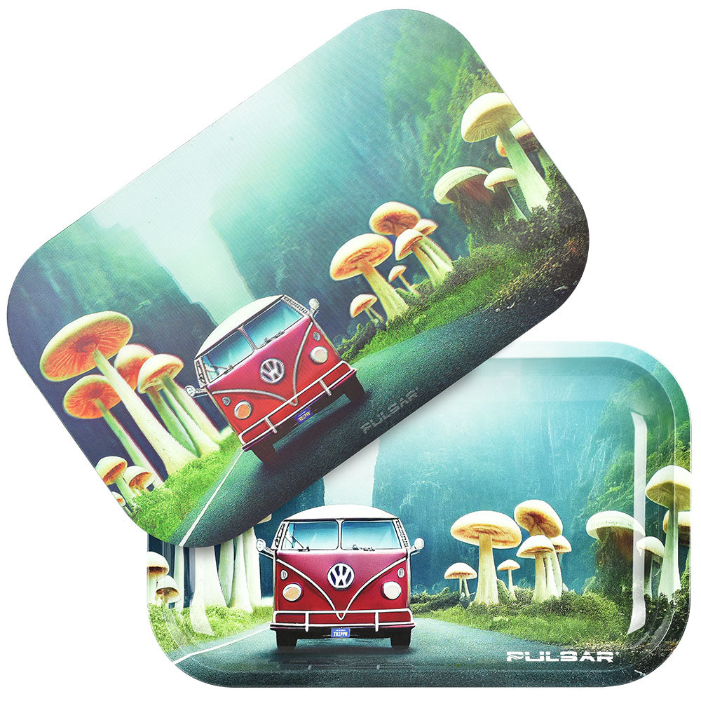 Pulsar Metal Rolling Tray w/ 3D Lid - 11"x7"/Camper Van Shroom Trip