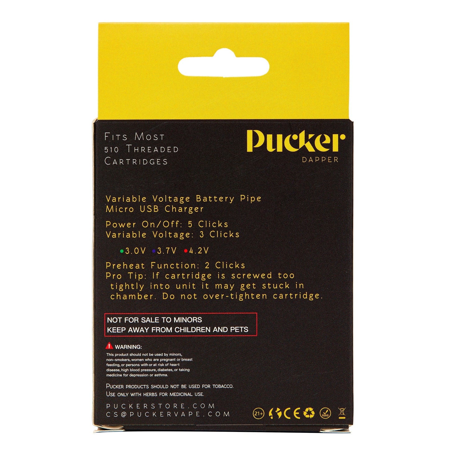 PUCKER "Dapper" 510 Cartridge Battery - (1 Count)-Vaporizers, E-Cigs, and Batteries