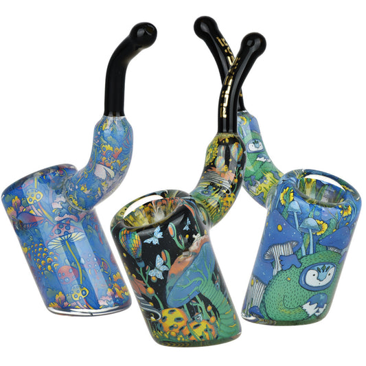 Pulsar Inside Print Bent Sherlock Hand Pipe | Garden Of Cosmic Delights | 4"