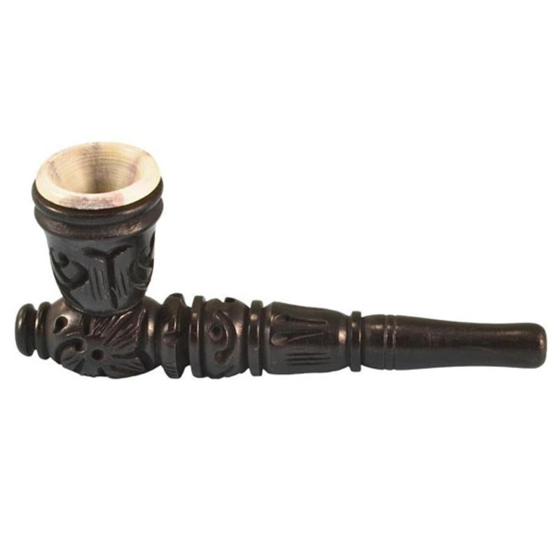 The High Culture Carved Wood Hand Pipe w/ Stone Bowl