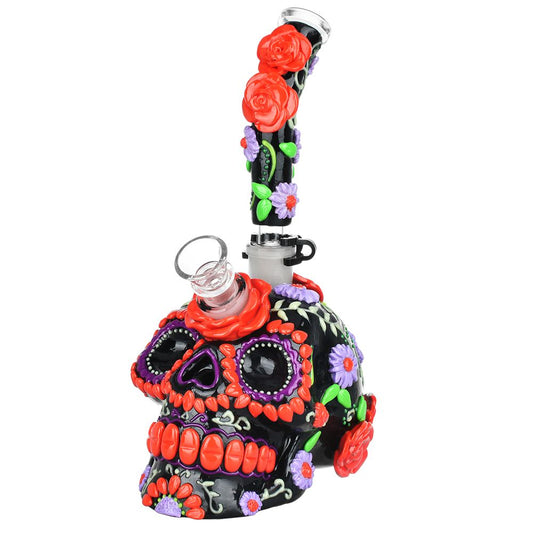 The High Culture Heavy Flowered Sugar Skull Glass Water Pipe - 10" / 19mm F