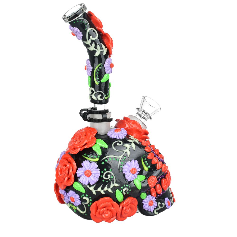 The High Culture Heavy Flowered Sugar Skull Glass Water Pipe - 10" / 19mm F