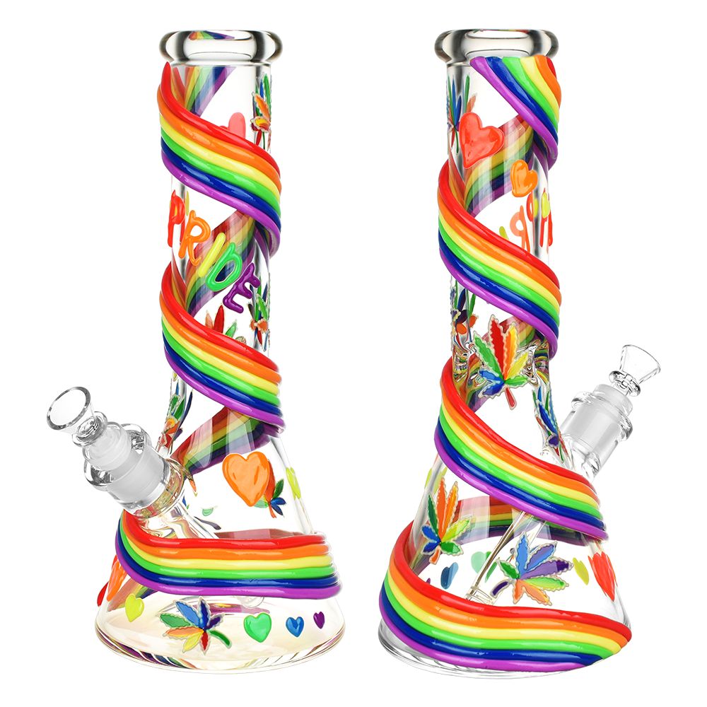 The High Culture Rainbow Pride Glow In The Dark Glass Water Pipe - 12.5" / 14mm F