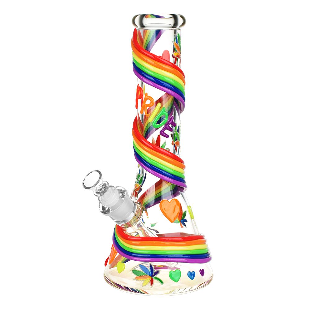 The High Culture Rainbow Pride Glow In The Dark Glass Water Pipe - 12.5" / 14mm F