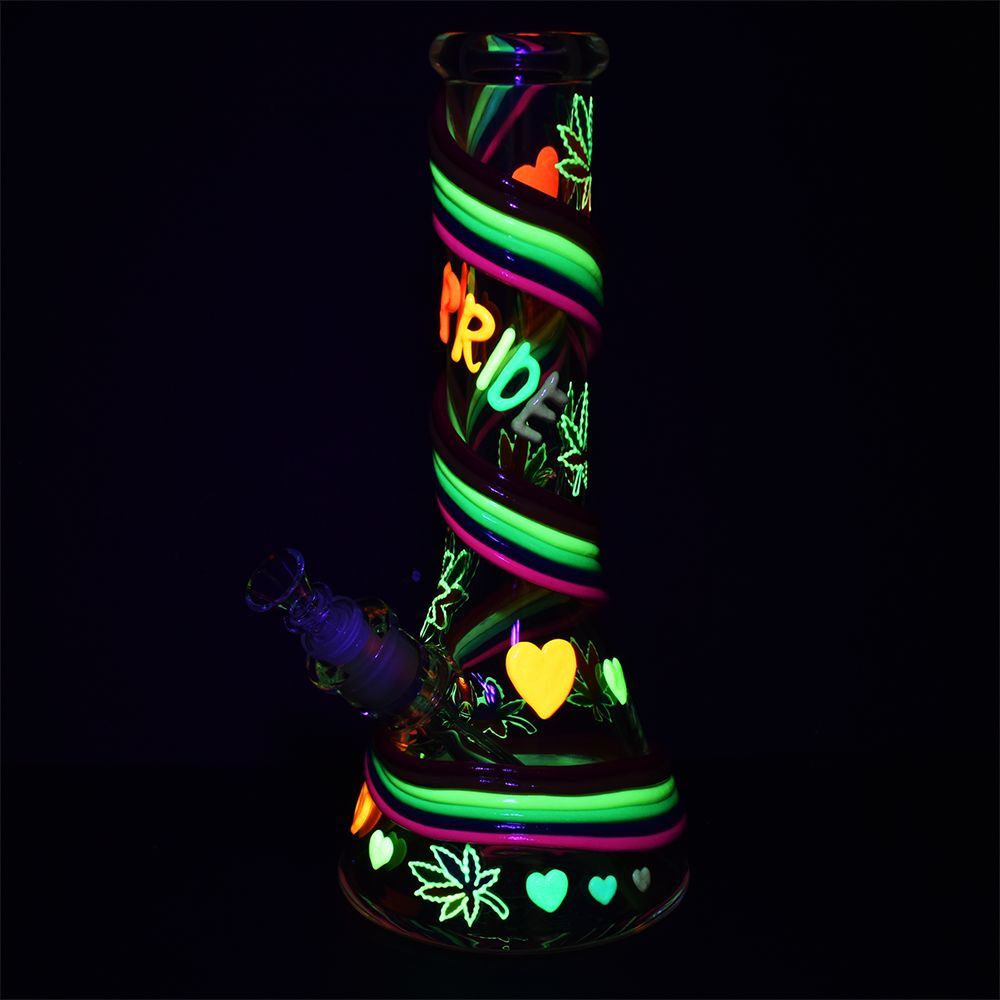 The High Culture Rainbow Pride Glow In The Dark Glass Water Pipe - 12.5" / 14mm F