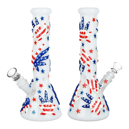 The High Culture Patriot Leaf Glow In The Dark Glass Water Pipe - 10" / 14mm F