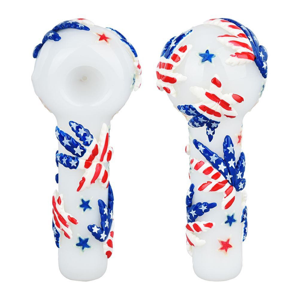 The High Culture Patriot Leaf Glow In The Dark Glass Spoon Pipe - 5"