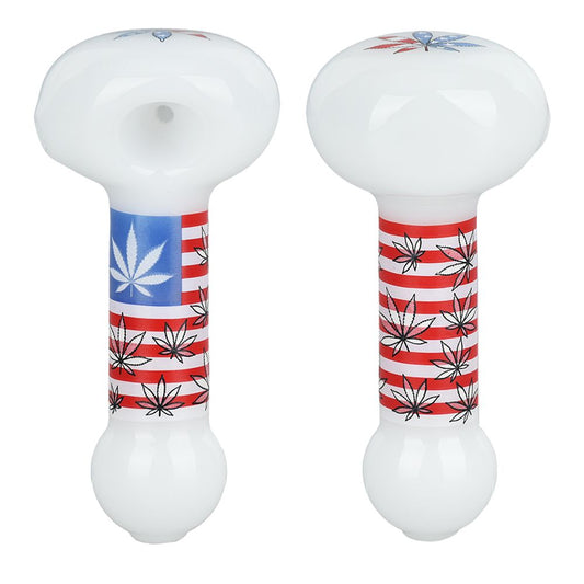American Hemp Leaf Flag Glow Glass Spoon Pipe - 4"