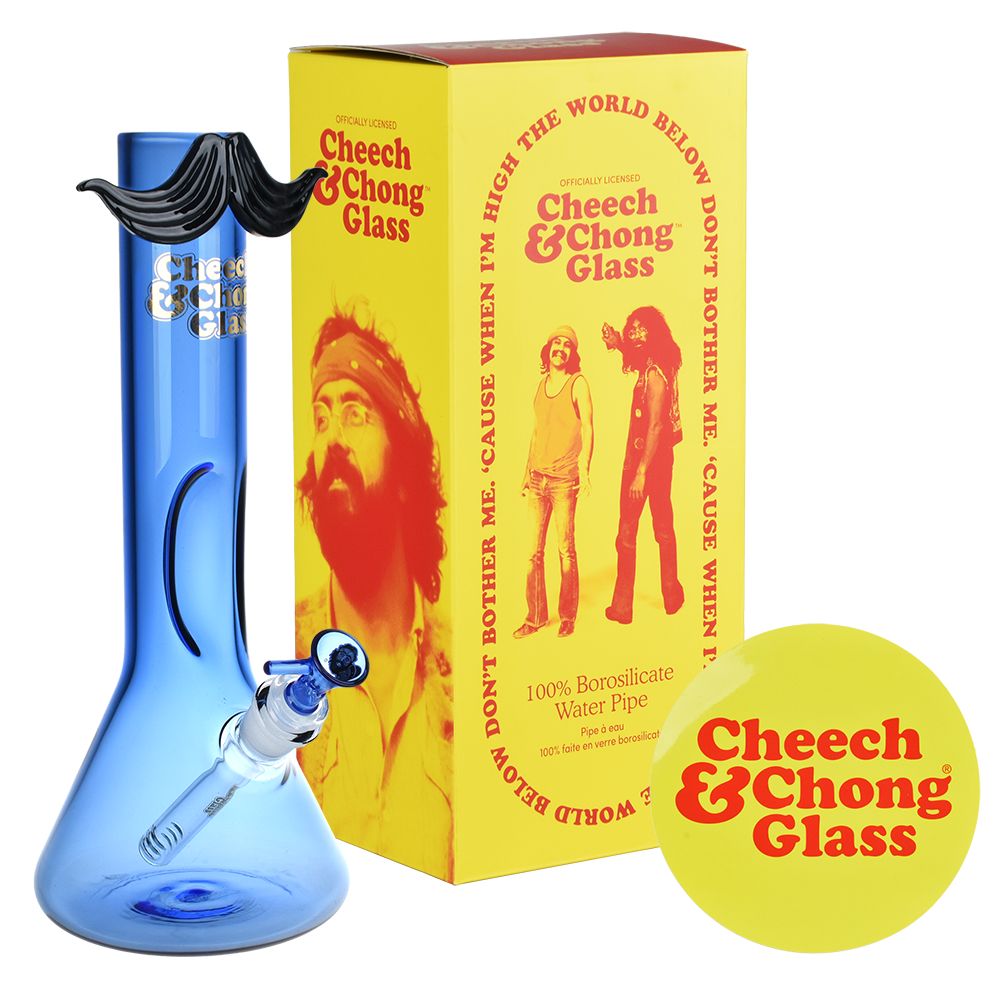 Cheech & Chong Glass Moustache Ride Beaker Water Pipe | 12" | 14mm F | Licensed Gift Box Included