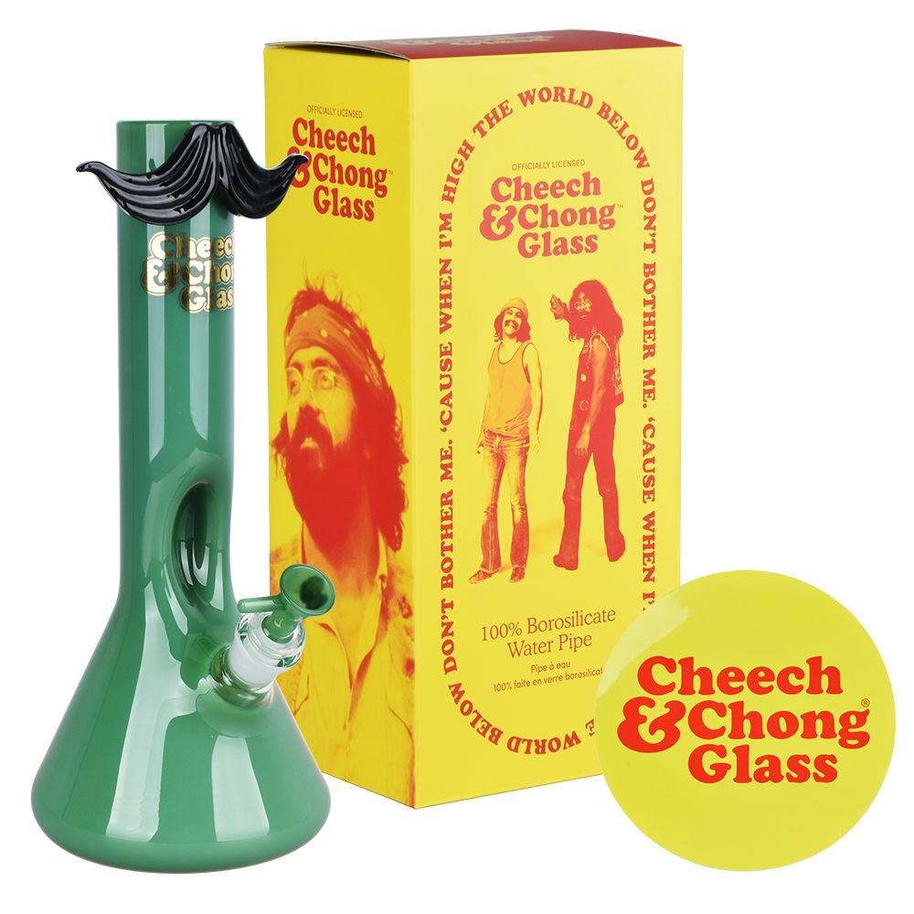 Cheech & Chong Glass Moustache Ride Beaker Water Pipe | 12" | 14mm F | Licensed Gift Box Included
