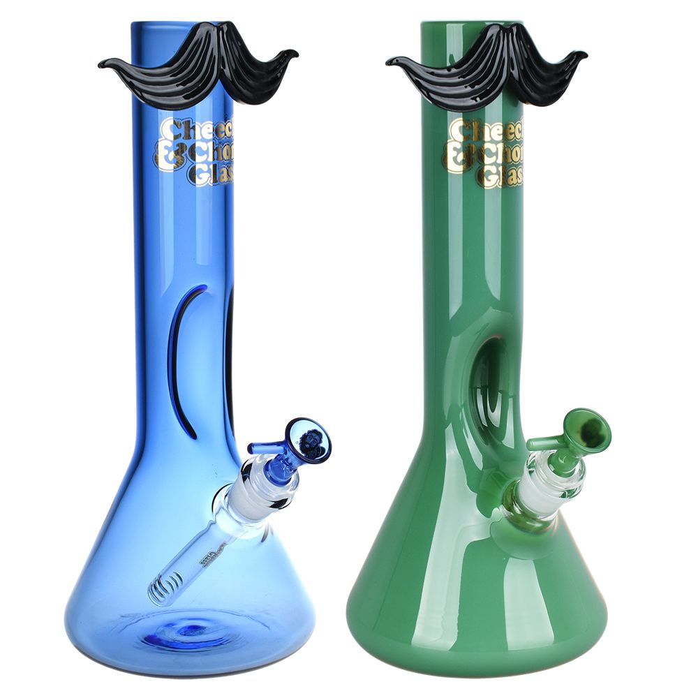 Cheech & Chong Glass Moustache Ride Beaker Water Pipe | 12" | 14mm F | Licensed Gift Box Included
