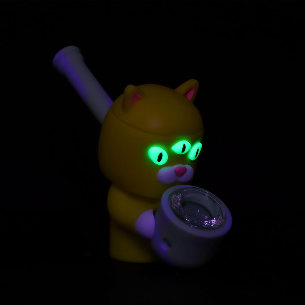 The High Culture Three-Eyed Cat Secret Stash Silicone Hand Pipe - 4"