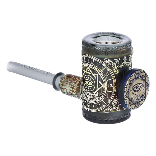 Lookah Glass Sacred Eye Black Etched Hammer Glass Hand Pipe - 7"