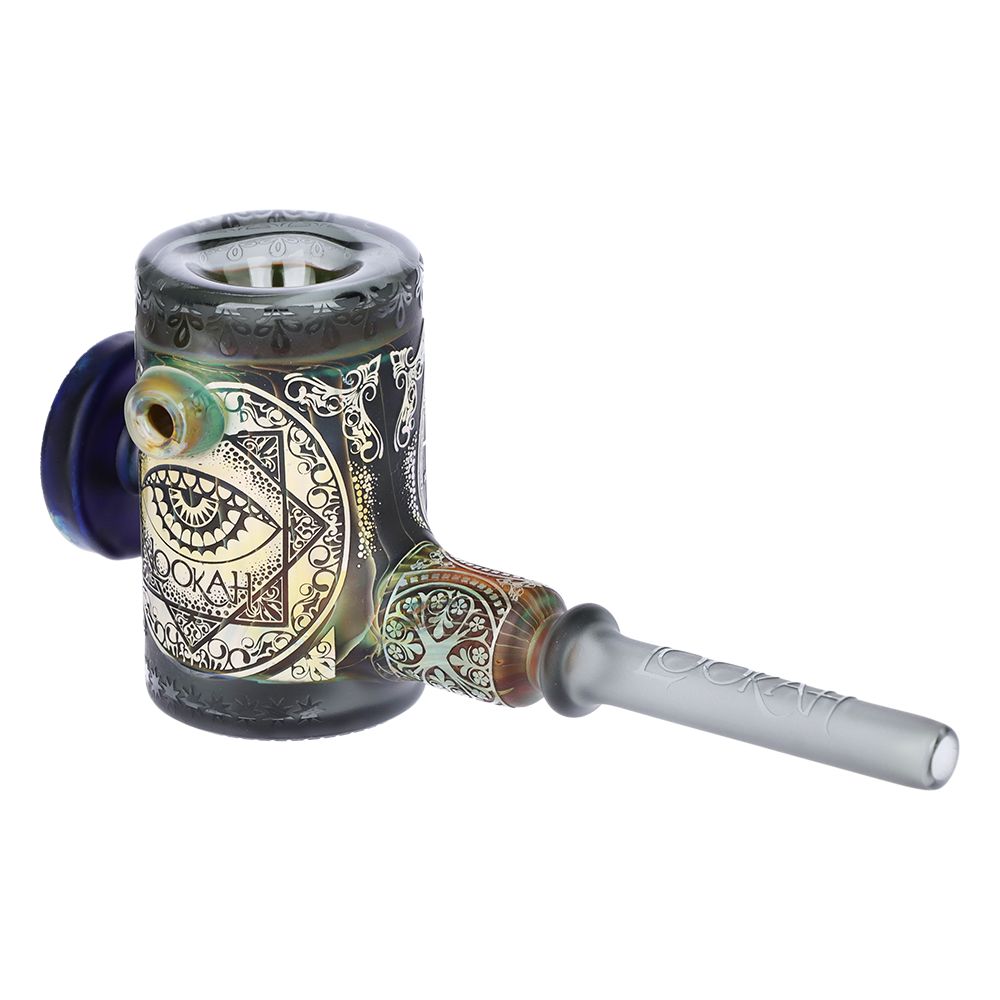 Lookah Glass Sacred Eye Black Etched Hammer Glass Hand Pipe - 7"