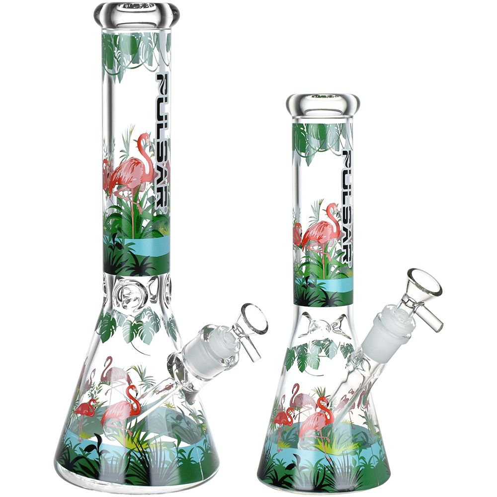 Pulsar Chillin' Flamingos Glass Beaker Water Pipe | 14mm F