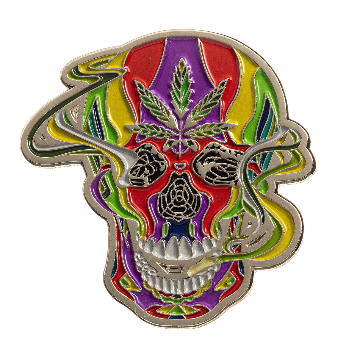 Rollin Budz Rainbow Smoking Skull Enamel Pin