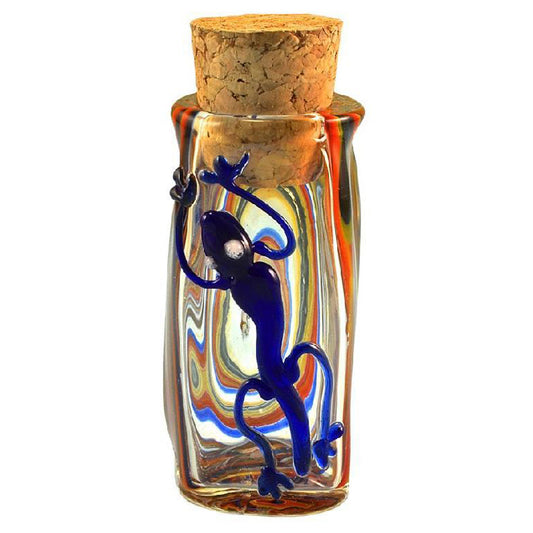 Lizard Swirl Hand Blown Pyrex Glass Jar w/Cork