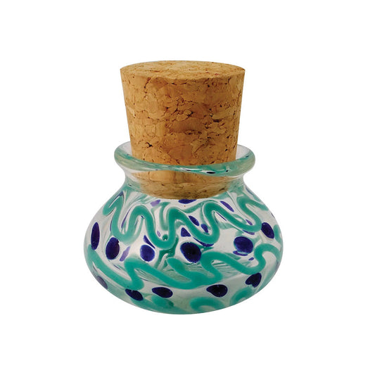 The High Culture 2.5" Multicolored Glass Jar w/ Squiggles & Dots - Includes Cork