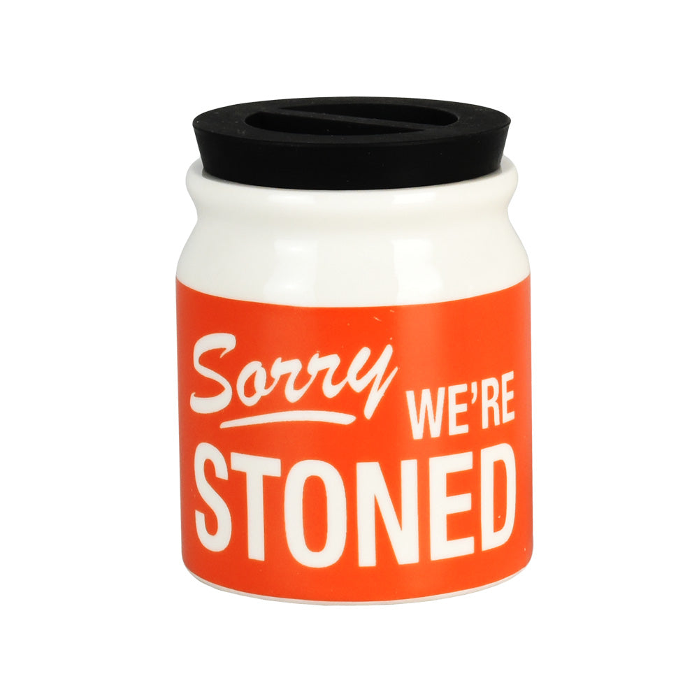The High Culture Sorry We're Stoned Ceramic Stash Jar w/ Silicone Lid