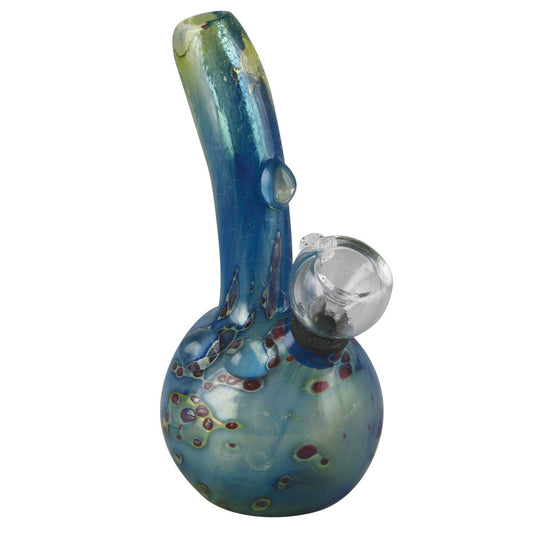 The High Culture Double Glass Water Bubbler Pipe- 5.25" / Grommet / Blue w/ Red Spots