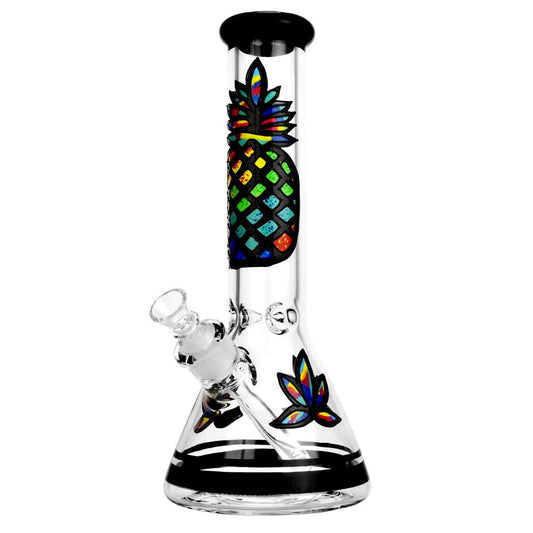 Glass Beaker Bong with a Psychedelic Pineapple design