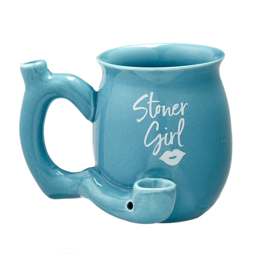 Light Blue Stoner Girl Ceramic Mug Pipe