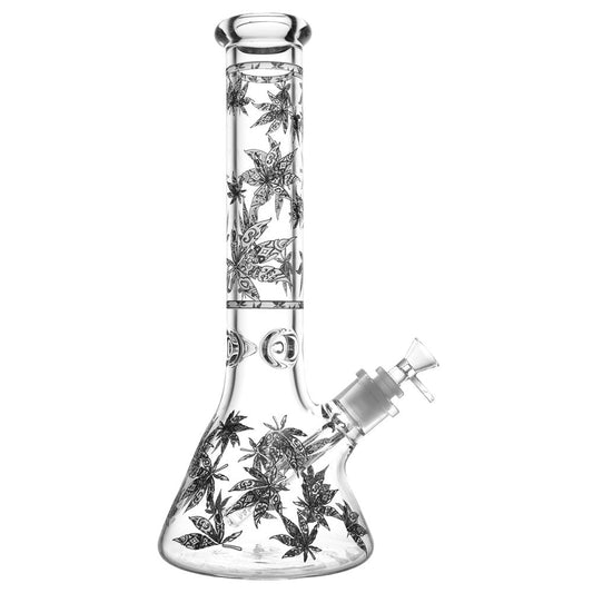 The High Culture Hemp Leaves Glow in the Dark Water Pipe Bong - 14" / 14mm F