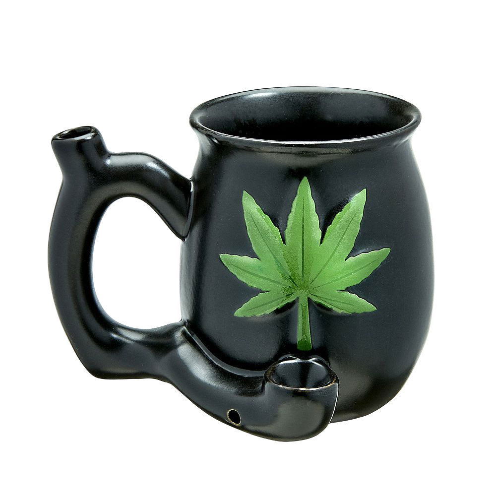 Embossed Green Hemp Leaf Ceramic Pipe Mug