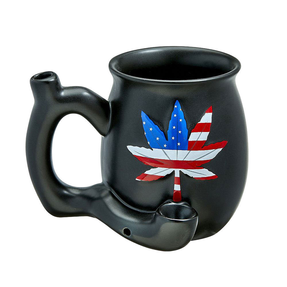 Embossed Hemp Leaf Ceramic Pipe Mug | American Flag