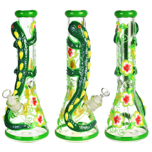 The High Culture  Glow in the Dark Lizard Beaker Water Pipe - 13.75"/14mm F