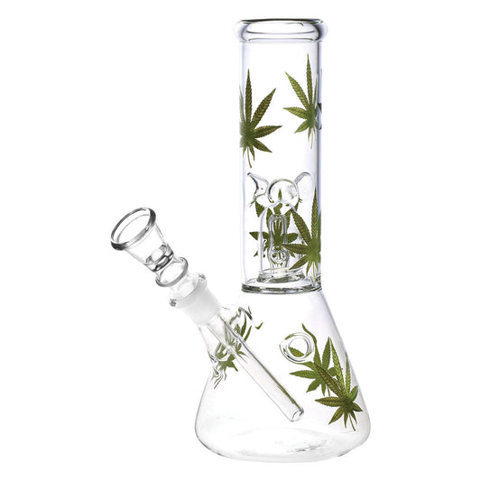 The High Culture Hemp Leaf Leaf Beaker Water Pipe - 8" / 14mm F