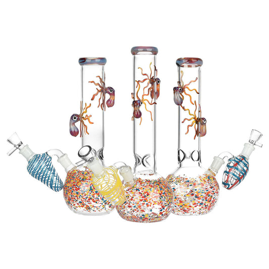 The High Culture Octopus Bubble Base Water Pipe w/ Ash Catcher | 10" | 14mm F | Colors Vary