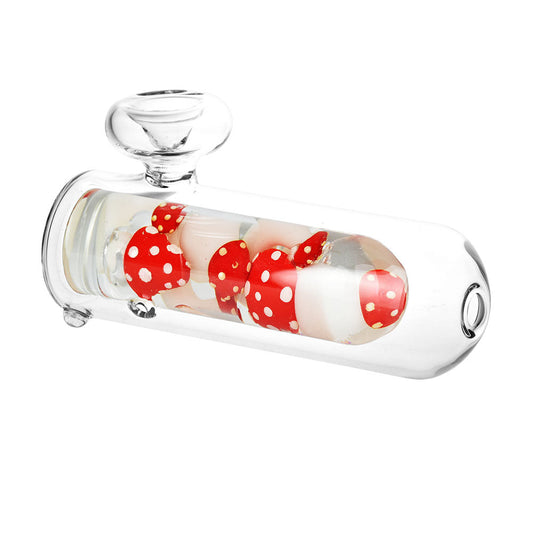 The High Culture Shroom Party Glow In The Dark Glass Hand Pipe - 5.25"