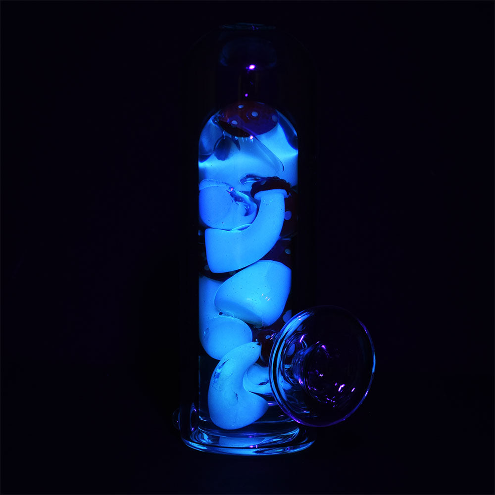 The High Culture Shroom Party Glow In The Dark Glass Hand Pipe - 5.25"