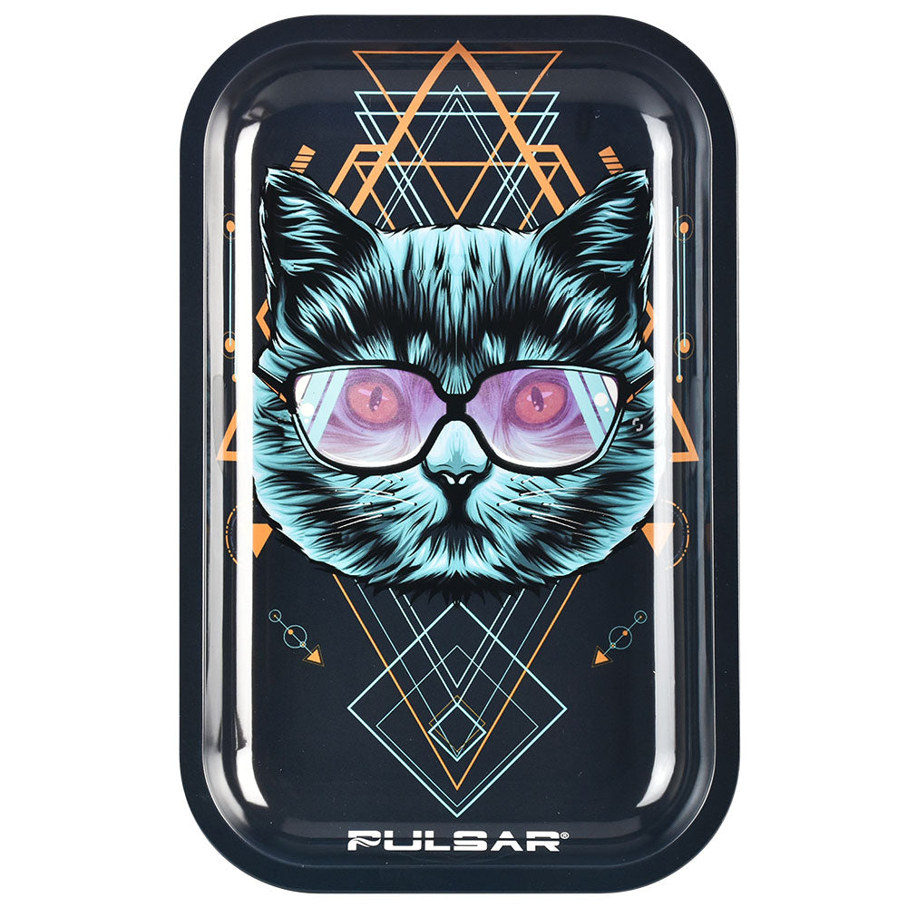 Pulsar Metal Rolling Tray - 11"x7"/Sacred Cat Geometry Glow