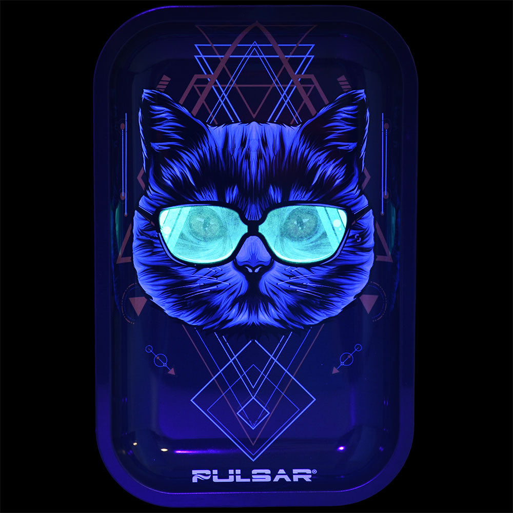 Pulsar Metal Rolling Tray - 11"x7"/Sacred Cat Geometry Glow