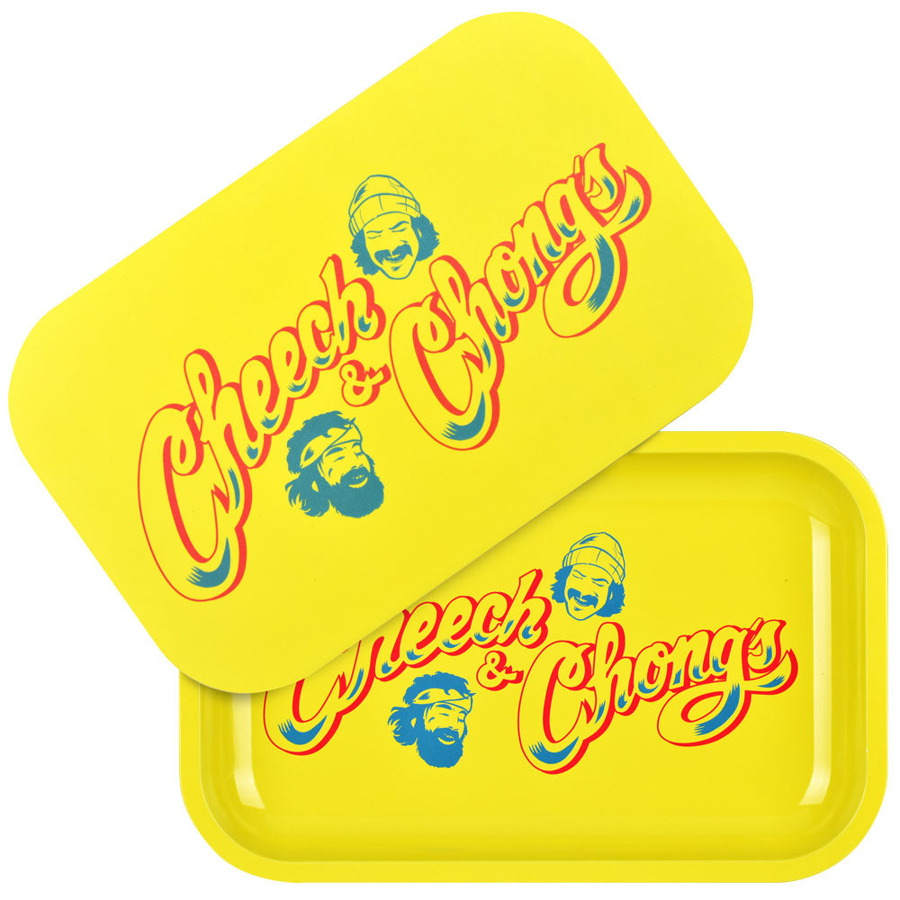 Cheech & Chong x Pulsar Metal Rolling Tray W/ Lid - Yellow Logo / 11" x 7"