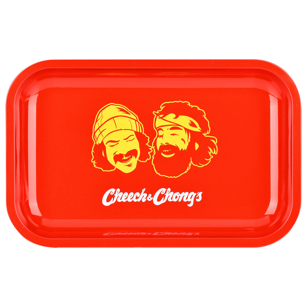 Cheech & Chong x Pulsar Metal Rolling Tray W/ Lid - Red Faces / 11" x 7"