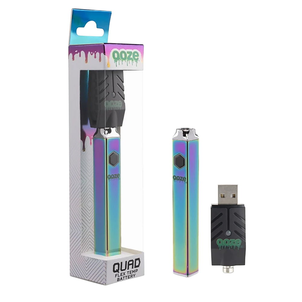 Ooze Quad Flex Temp Square Vape Pen 510 Battery | Rainbow Color