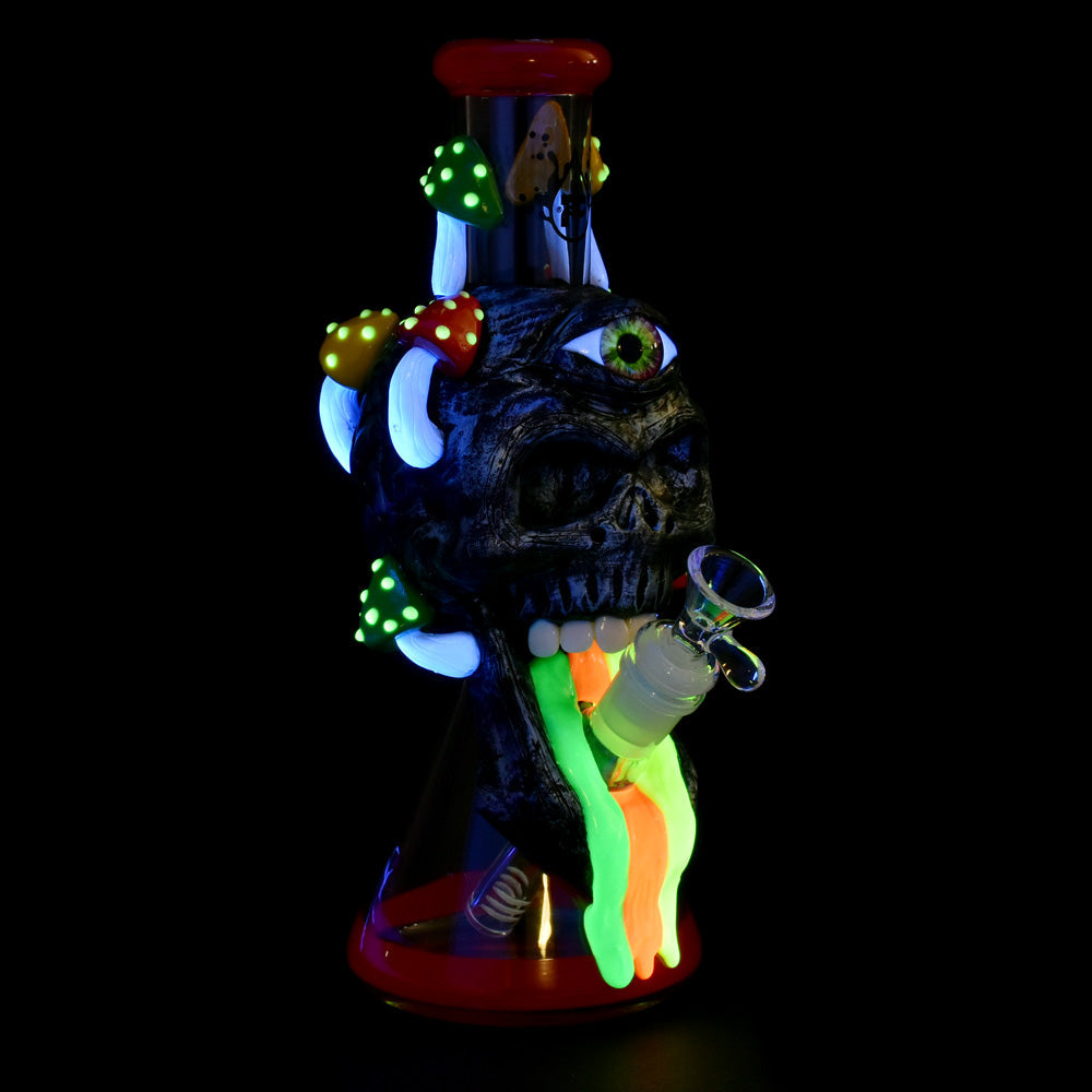 Pulsar Rainbow Puking Skull Beaker Water Pipe -10.25"/14mm F