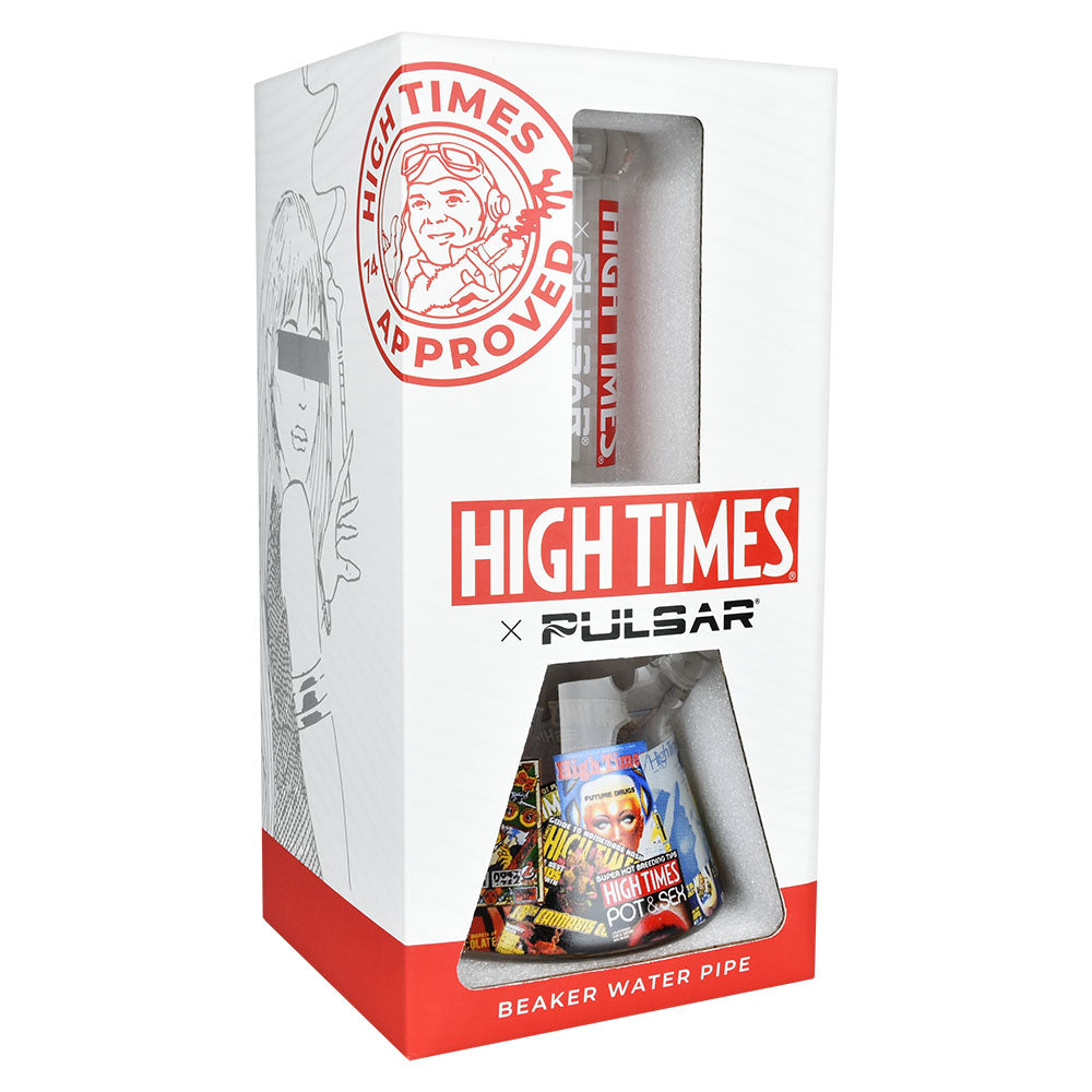 High Times x Pulsar Beaker Water Pipe - Magazine Covers / 10.5" / 14mm F
